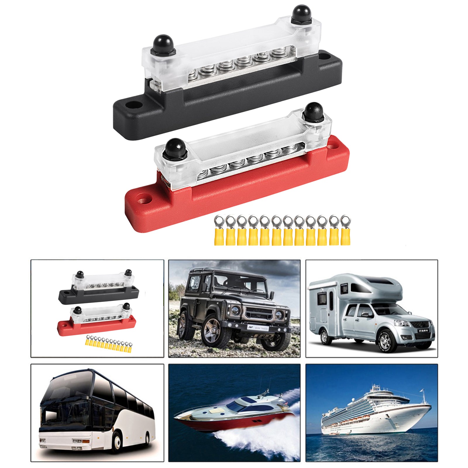 2PCS 6-Way 150A Power Distribution Block – 12 Terminal Bus Bar for Car, RV, Marine, Boat, Truck, 12V/24V/48V Systems