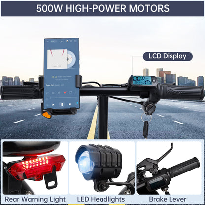 500W Adult Shock Absorption Electric Scooter with Seat 14" Commuter Electric Scooter With Carry Basket - Up to 30 Miles 20MPH