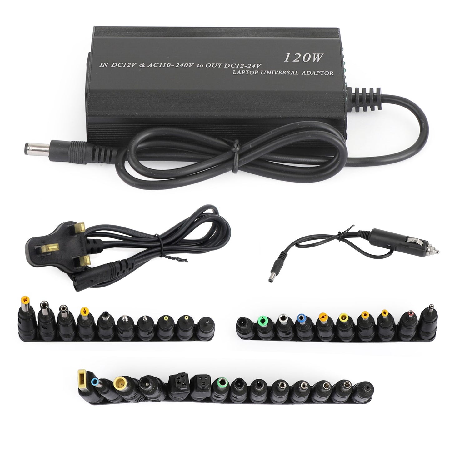 Universal 120W AC/DC Laptop Charger, 34-in-1 Power Adapter with USB Port for Car, Home & Travel, Fits HP Dell Lenovo Acer