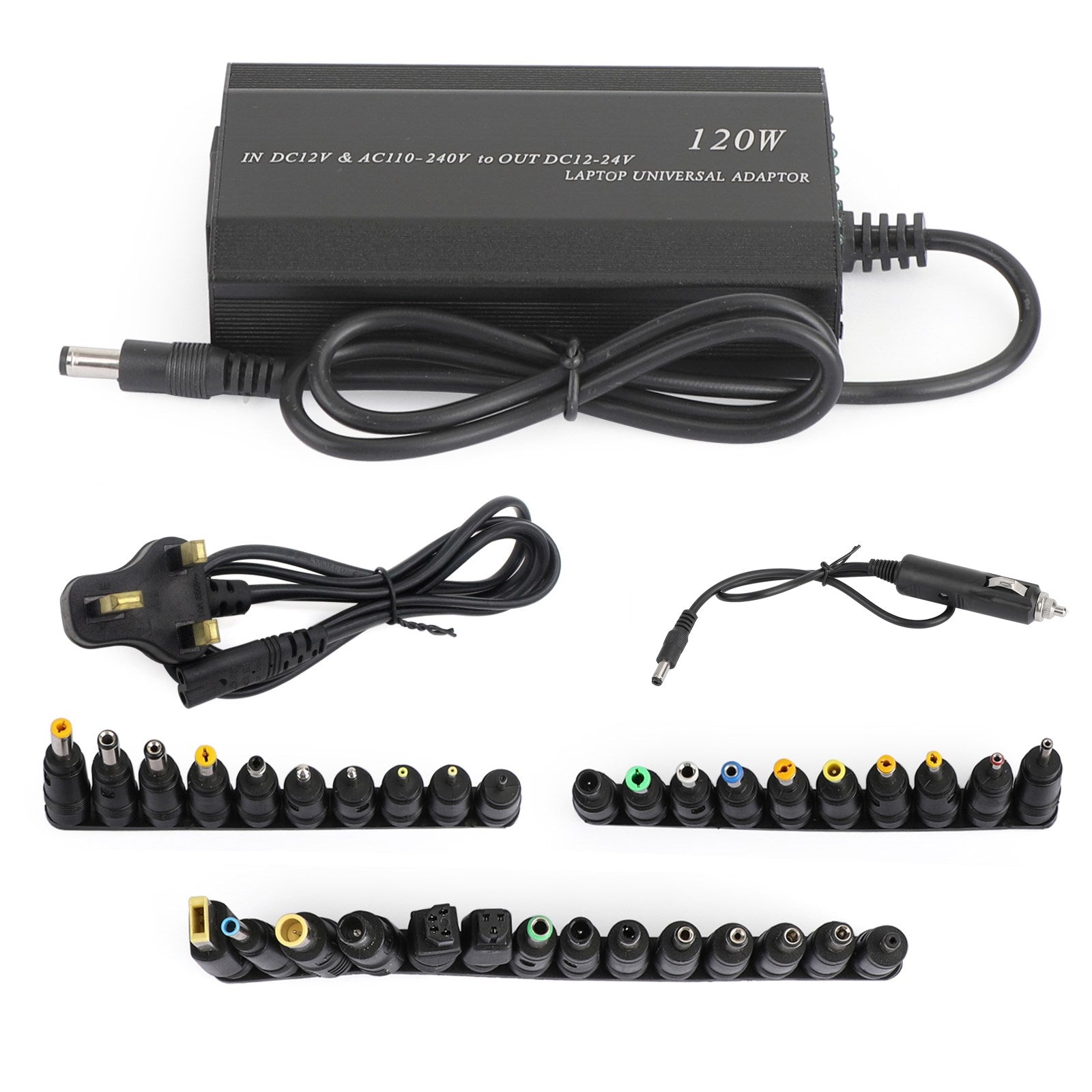 Universal 120W Laptop Charger Power Supply – AC/DC Adapter with 34 Tips for Notebook, Car & Home Use (US Plug)