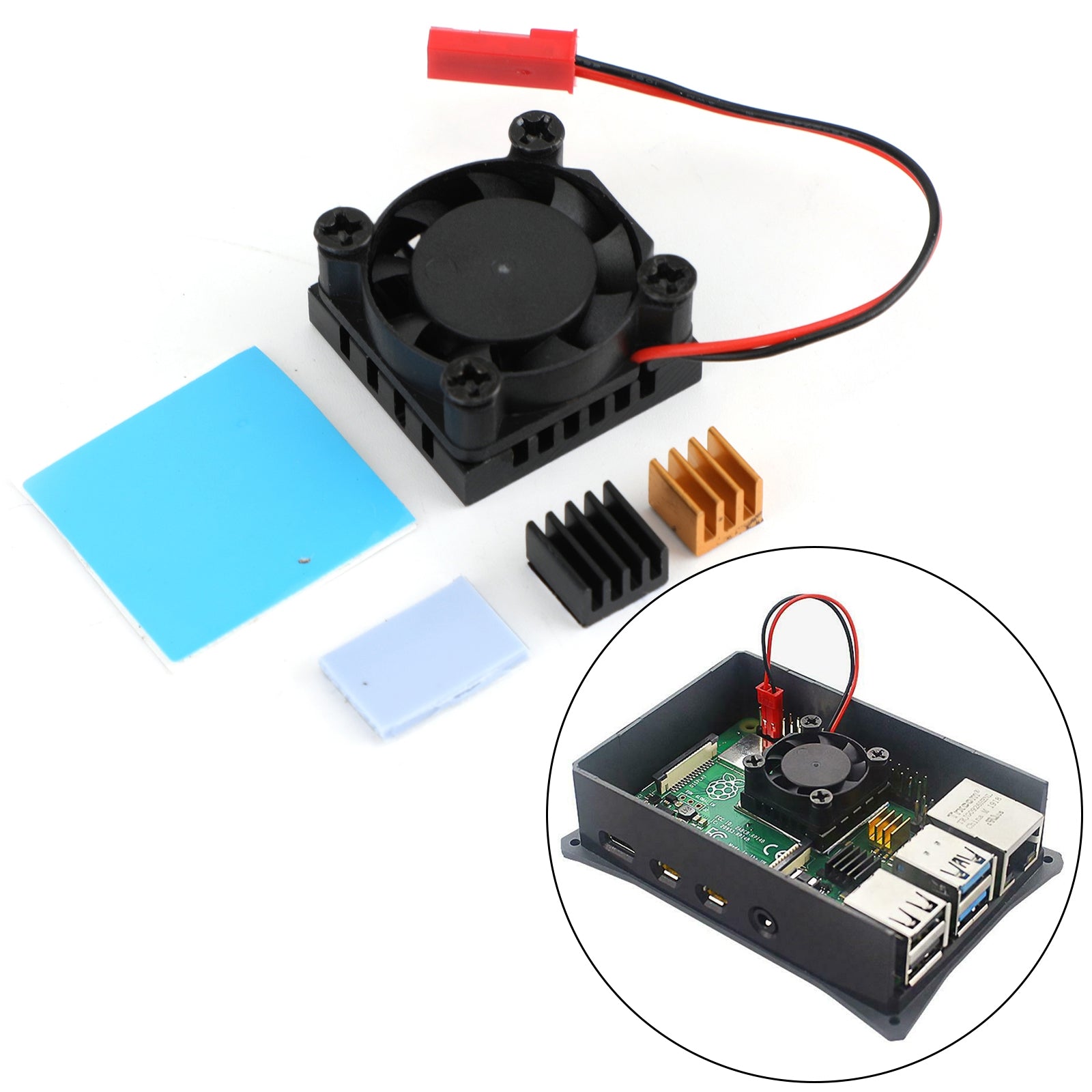 Fan Square Cooling Fan with Heatsink Cooler Kit For Raspberry Pi 4 Model B 3B+