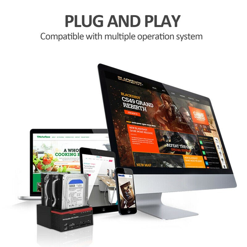 Multifunction 2.5 3.5" HDD Docking Station USB 3.0 Clone Hard Drive Card US