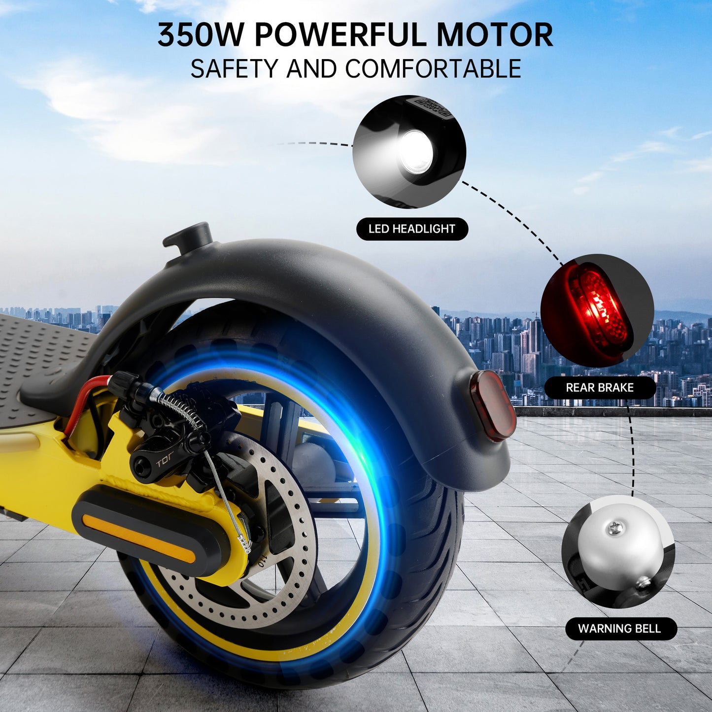 8.5" Folding Electric Scooter With app 350W 35KM Range 30km/h City Commute Yellow (Copy)