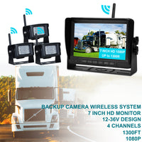 3 Camera Wireless AHD 1080P Backup Camera System with 7" Split Screen Monitor & DVR Recording for Truck, RV, Trailer