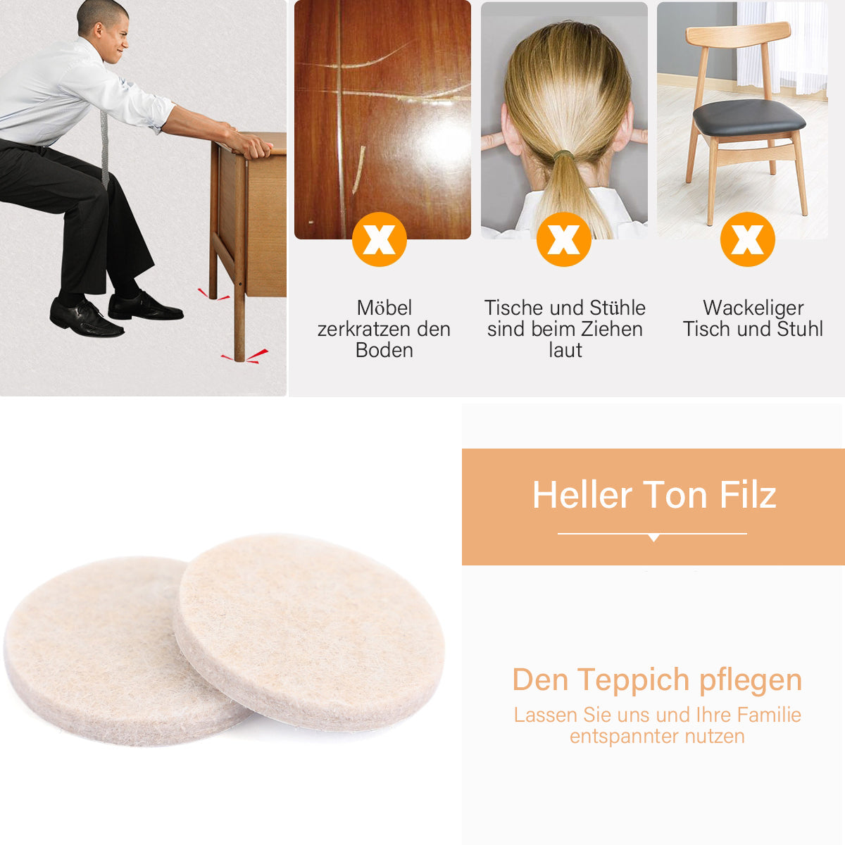 Beige Self-Stick Furniture Felt Pads 1 inch for Hard Surfaces 160 pieces one