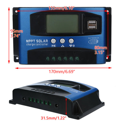 100A MPPT Solar Charge Controller 12V/24V Auto Detect Regulator with Dual USB Ports