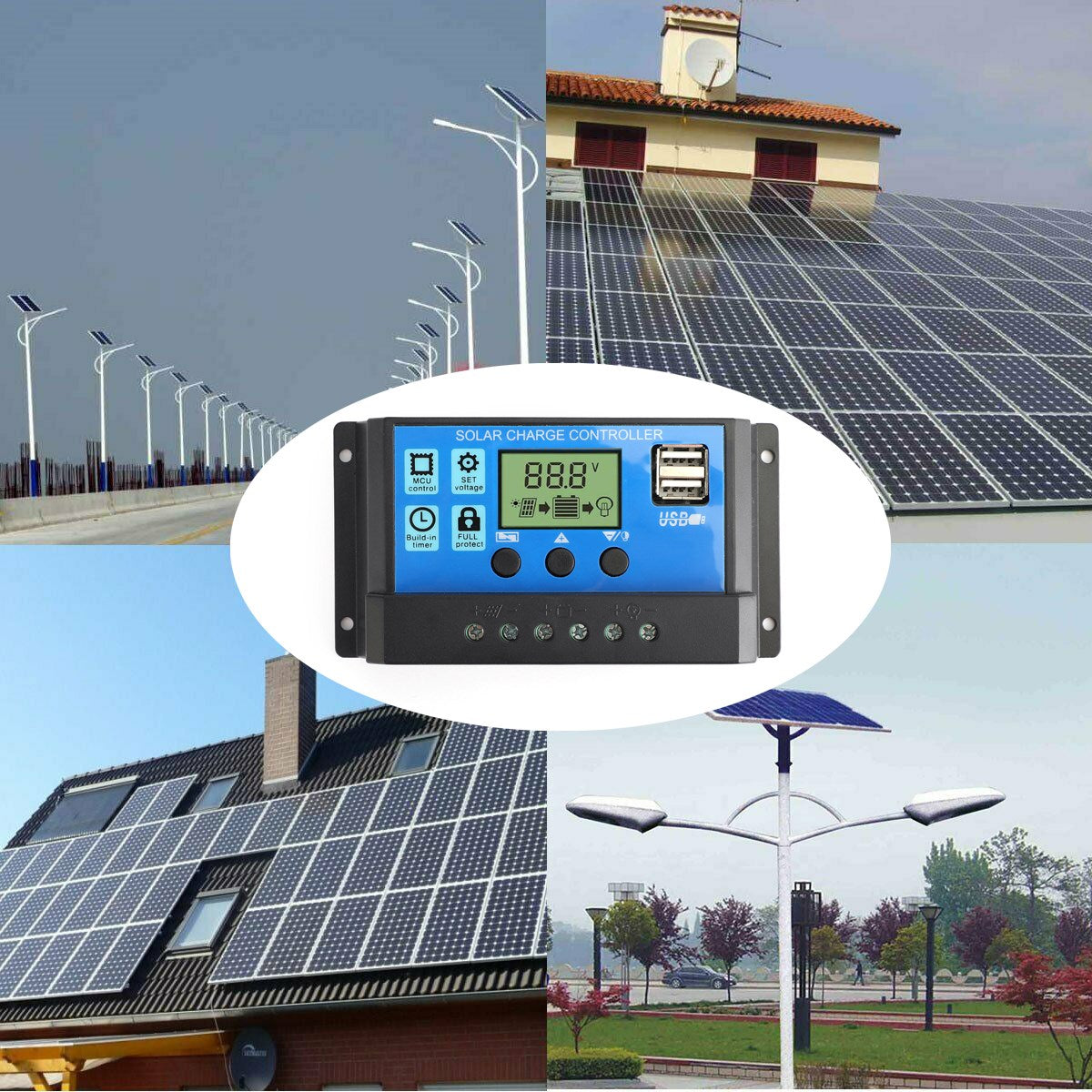 12V/24V Battery Regulator Solar Panel Charge Dual USB LCD 60A Controller PWM