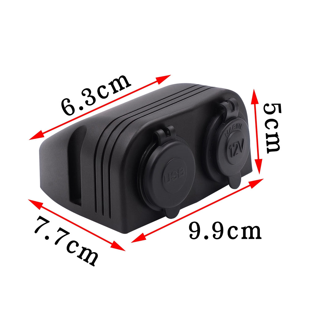12V/24V 4.2A Dual USB Charger Socket, Waterproof Surface Mount Power Outlet for Car, Truck, RV & Boat
