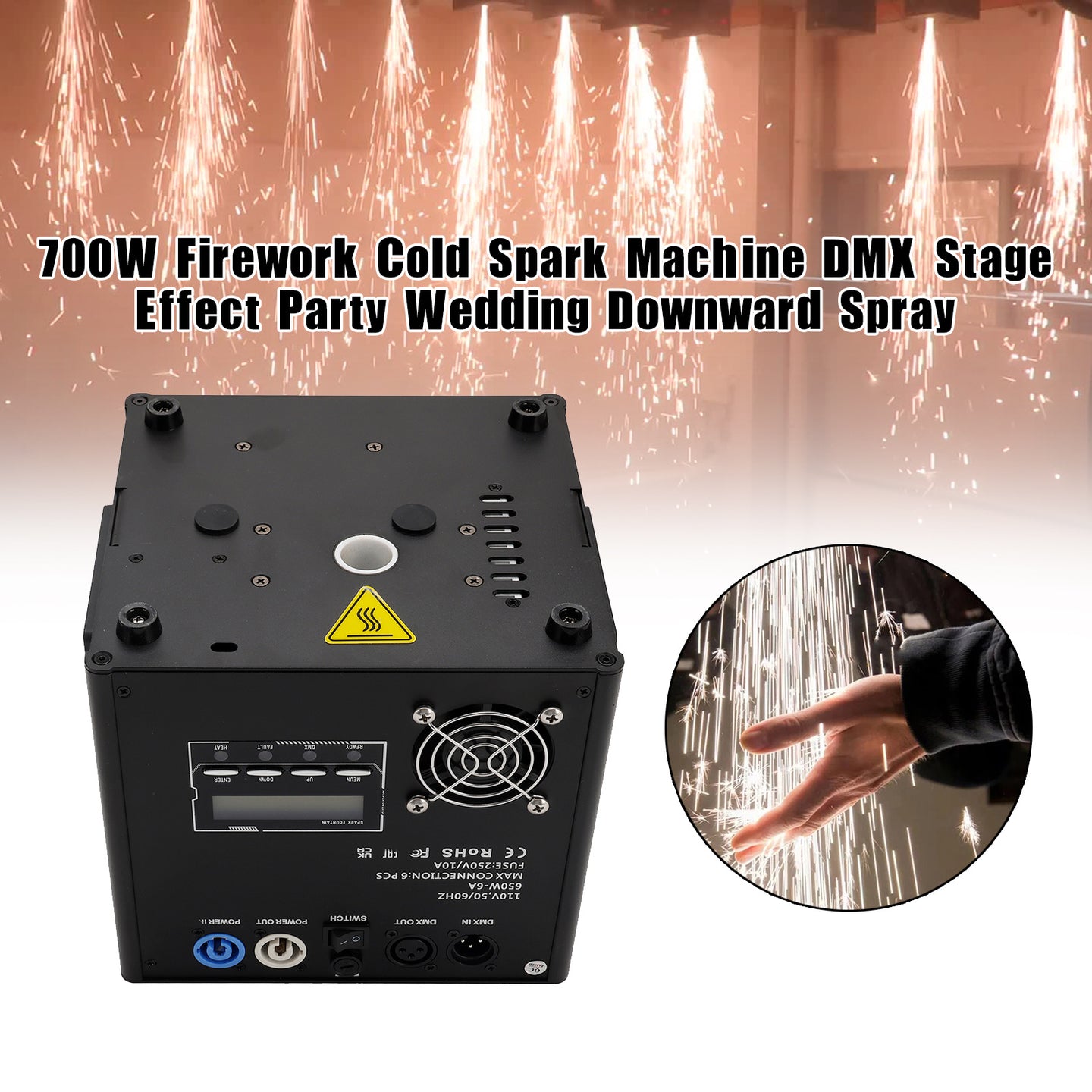 700W Cold Spark Firework Machine – DMX Stage Effect for Party, Wedding, Event Downward Spray