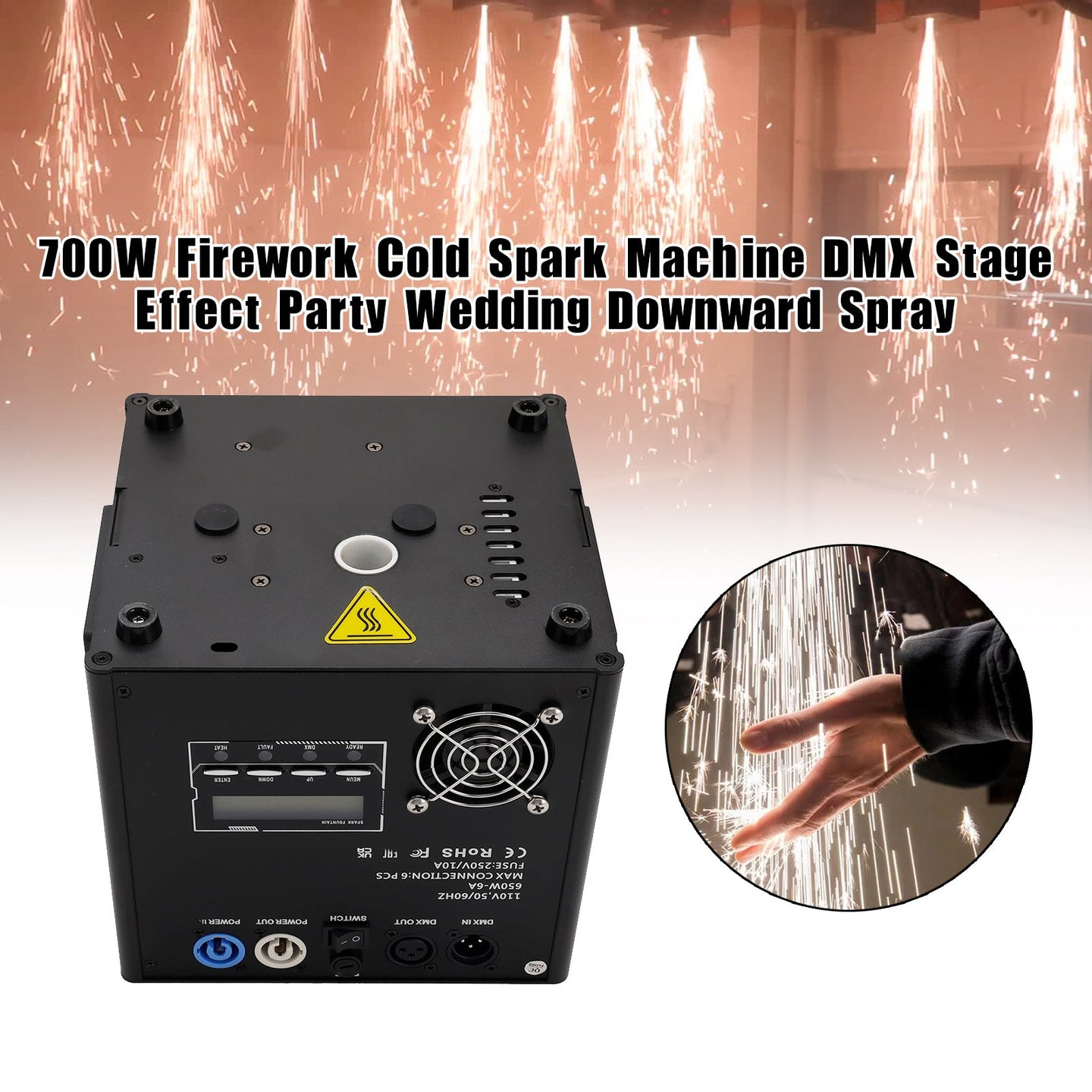 700W Cold Spark Firework Machine – DMX Stage Effect for Party, Wedding, Event Downward Spray