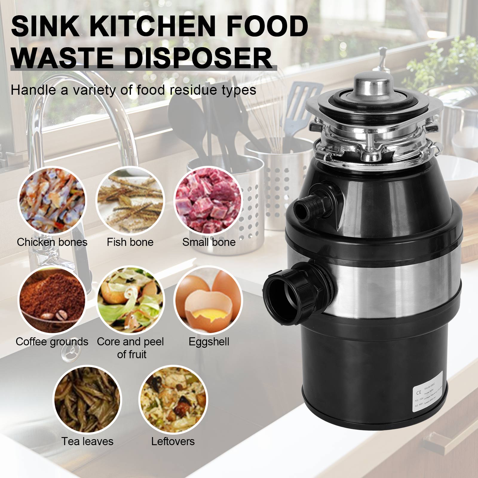 3/4 HP Continuous Feed Garbage Disposal, 2800 RPM DC Motor with Wireless Switch for Kitchen Sink Waste
