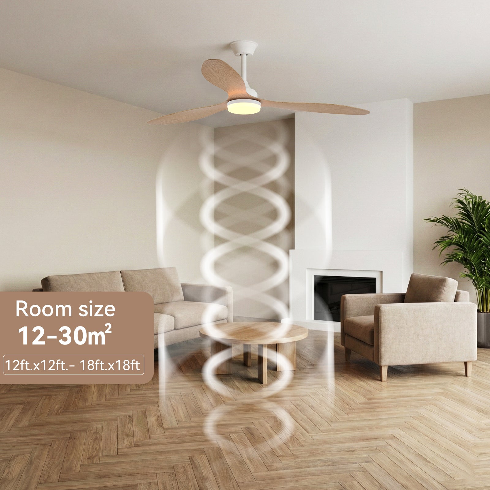 Remote Quiet 6 Speeds Black White Modern 52" Pendant Ceiling Fan with Light