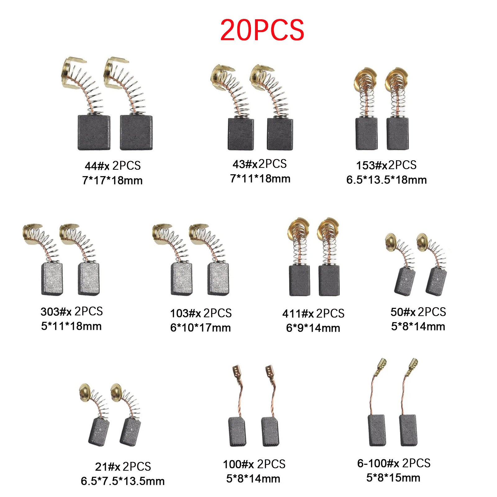 20Pcs 10 Sizes Electric Motor Carbon Brushes Replacement For Power Tool