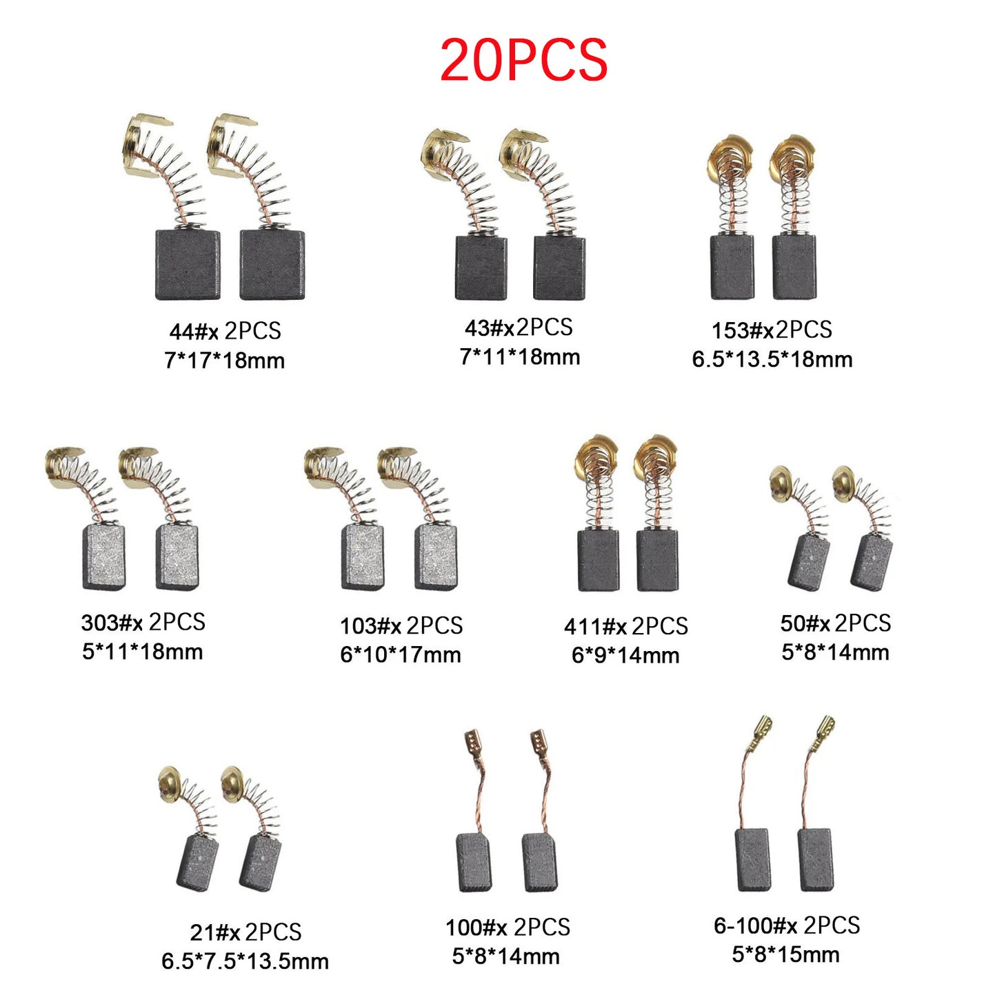 20Pcs 10 Sizes Electric Motor Carbon Brushes Replacement For Power Tool