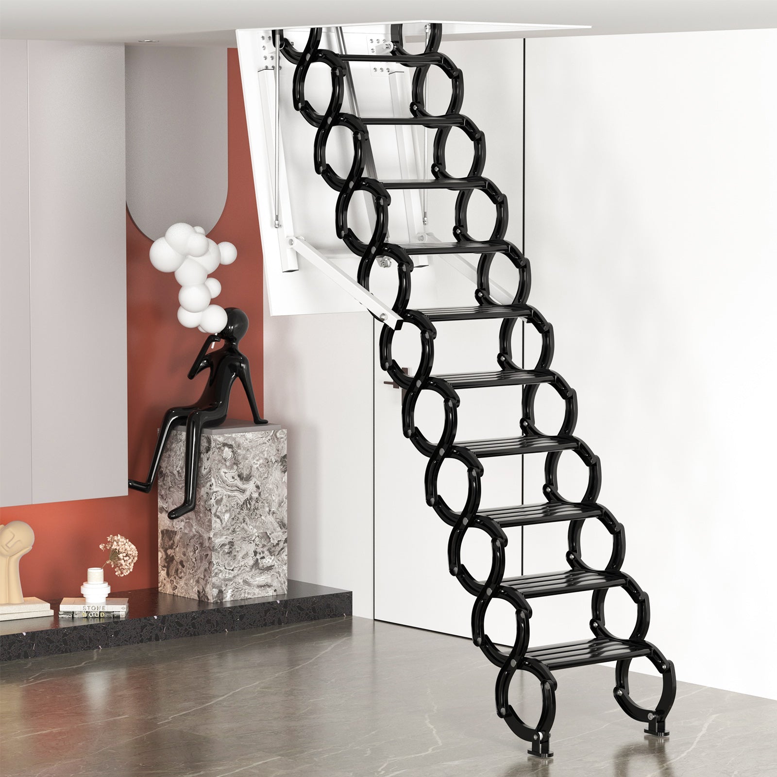 Electric Folding Attic Ladder with Remote Control, 11-Step Automatic Loft Stairs for 9.5ft Ceilings, Fits 39.37" x 27.5" Opening