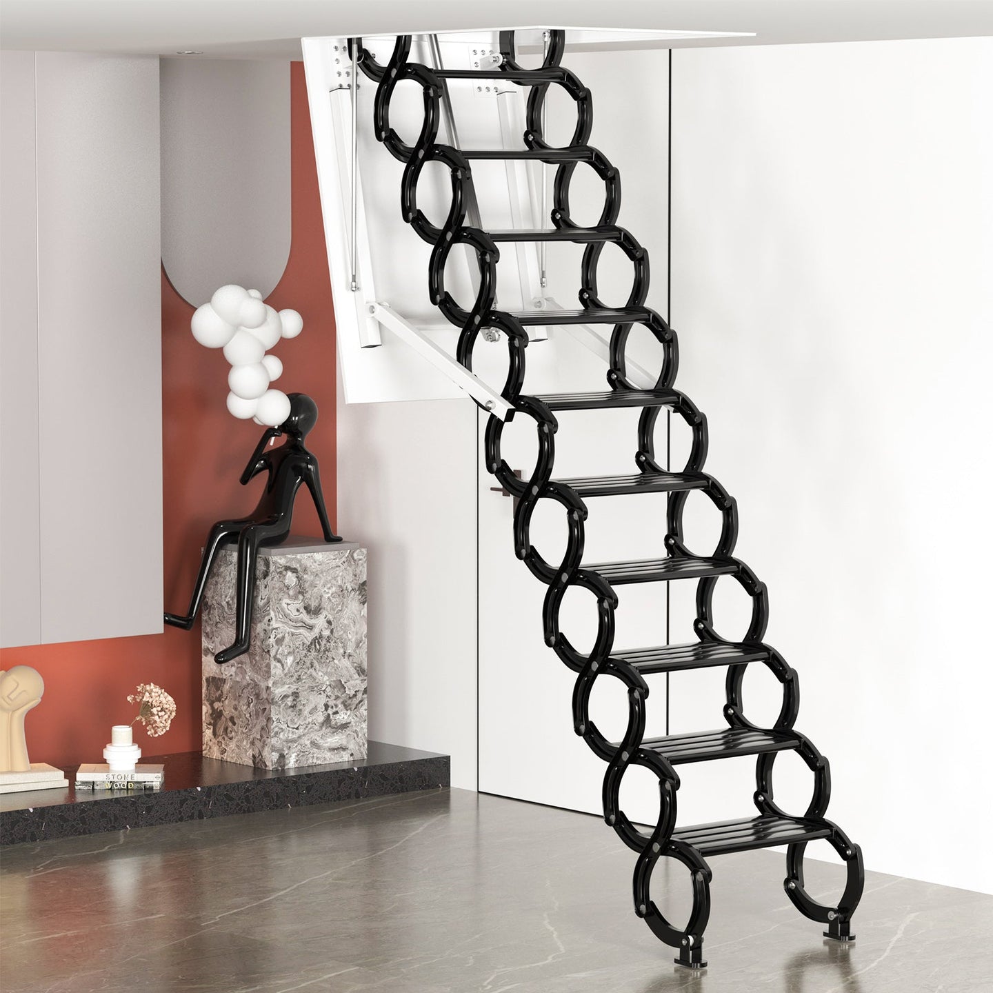 Electric Folding Attic Ladder with Remote Control, 11-Step Automatic Loft Stairs for 9.5ft Ceilings, Fits 39.37" x 27.5" Opening