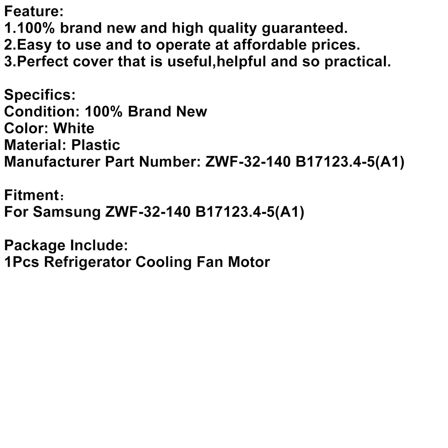 Refrigerator Cooling Fan Motor Accessories For Samsung ZWF-32-140 B17123.4-5