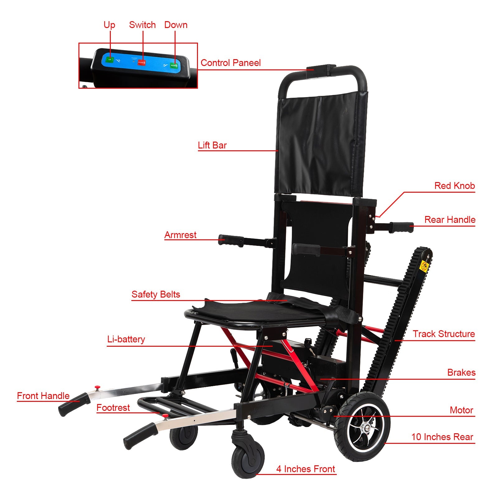 Motorized Stair-Climbing Wheelchair – Large Wheel Lift Chair for Disabled & Elderly