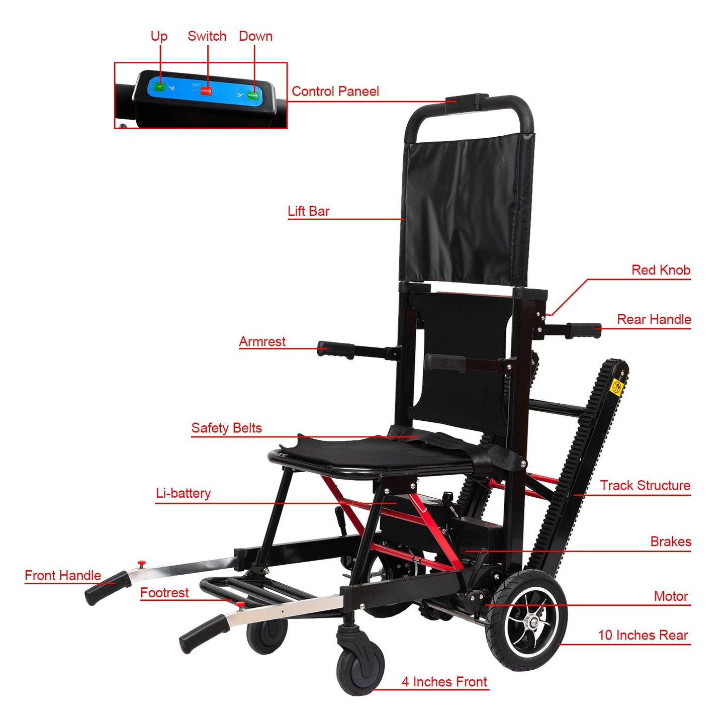 Motorized Stair-Climbing Wheelchair – Large Wheel Lift Chair for Disabled & Elderly