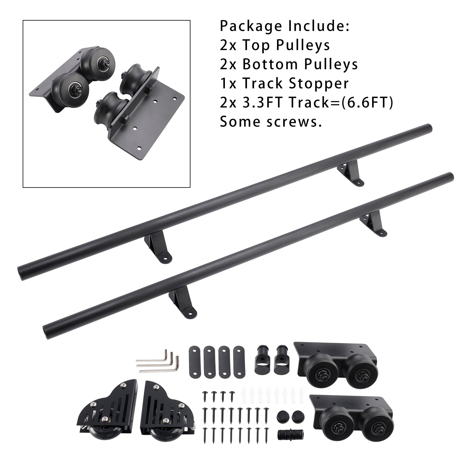6.6FT Round Tube Rolling Library Sliding Ladder Hardware Kit with Brake