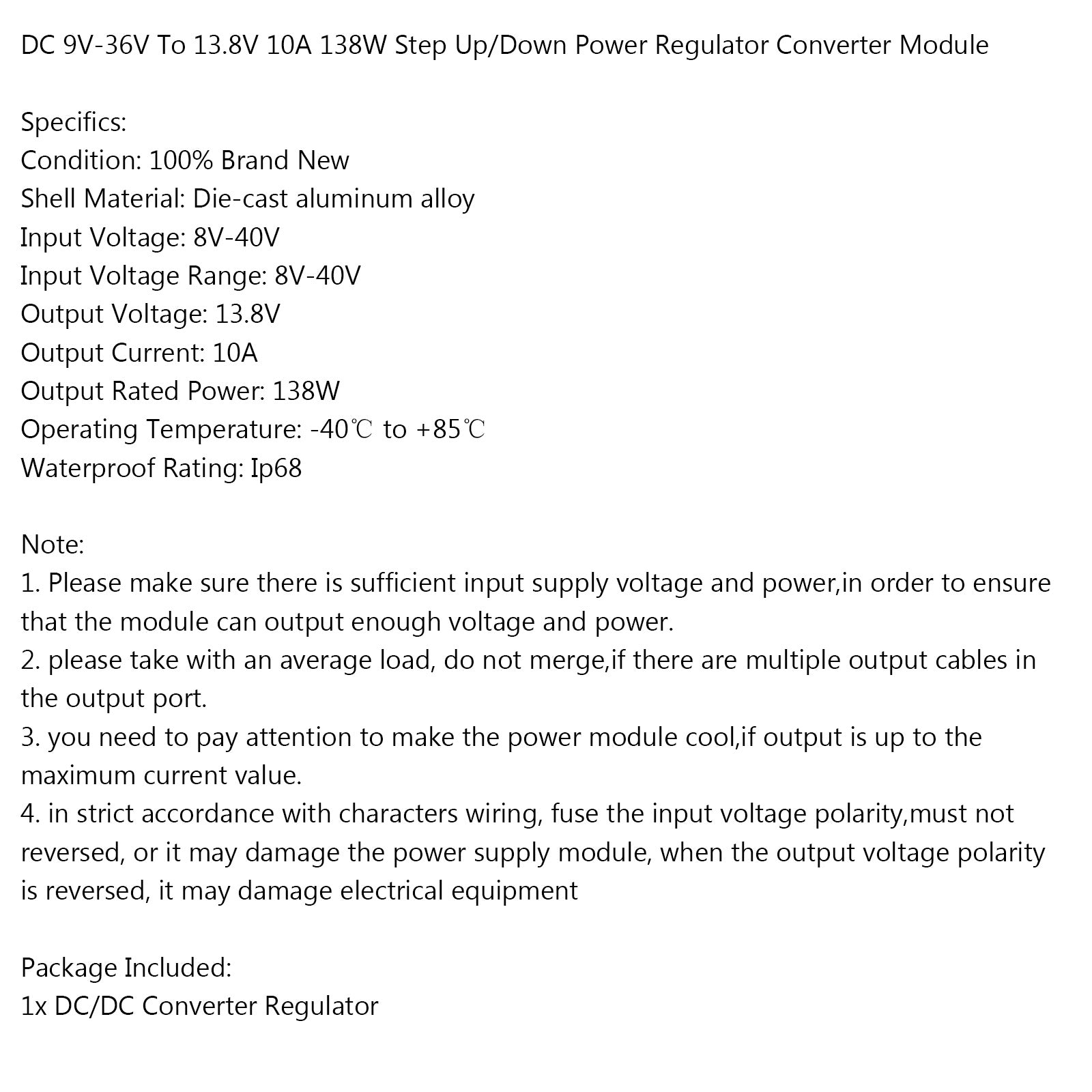 DC 9V-36V To 13.8V 10A 138W Step Up/Down Power Regulator Converter Module