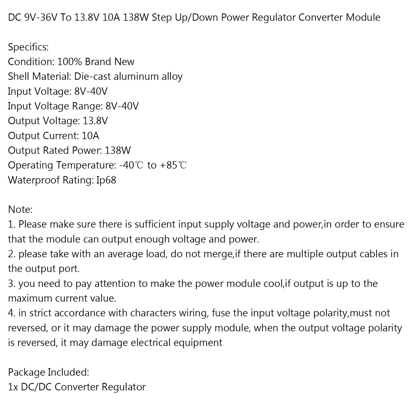 DC 9V-36V To 13.8V 10A 138W Step Up/Down Power Regulator Converter Module