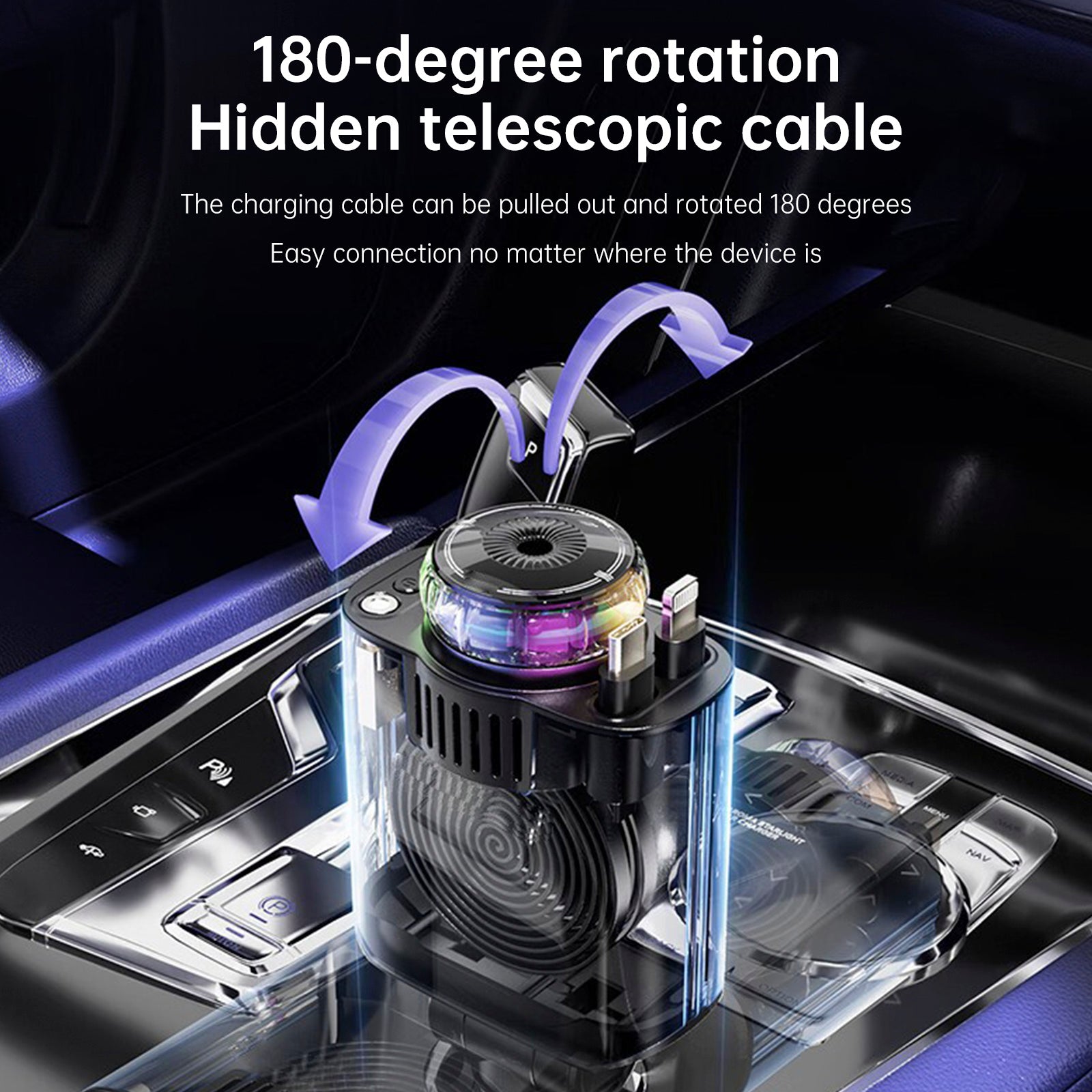 120W Super Fast Car Charger with Retractable Cable Smart Air Freshener Charger