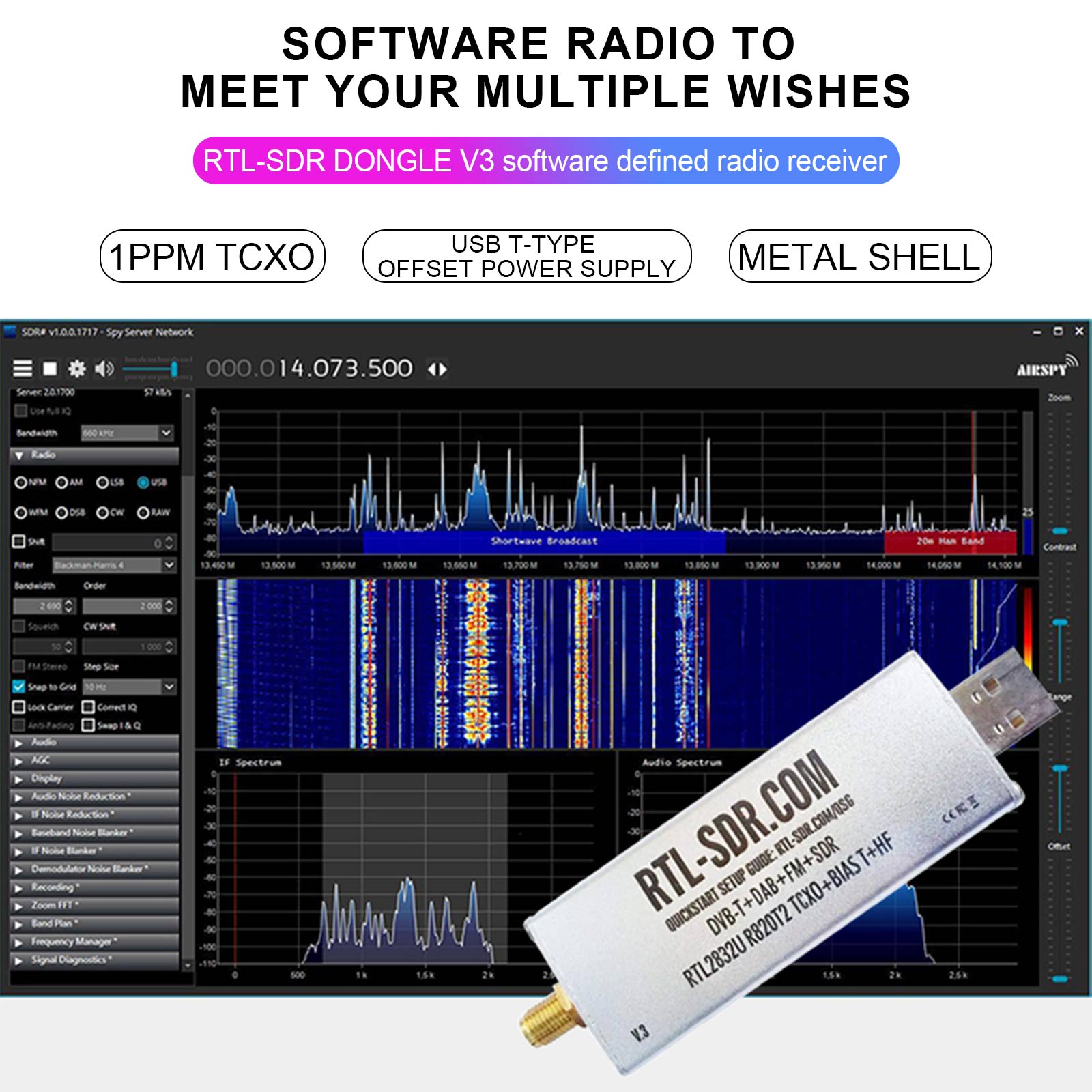 RTL-SDR Blog R820T2 RTL2832U 1PPM TCXO SMA Software Defined Radio