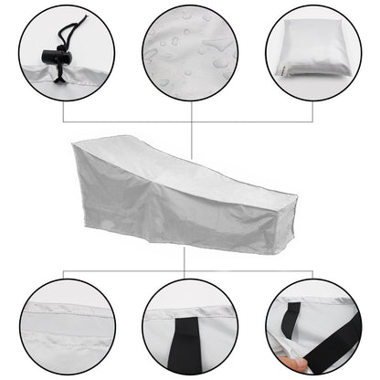 Silver 82x30 Inch Outdoor Lounge Chair Cover, Waterproof 210D Oxford Fabric Patio Chaise Protector