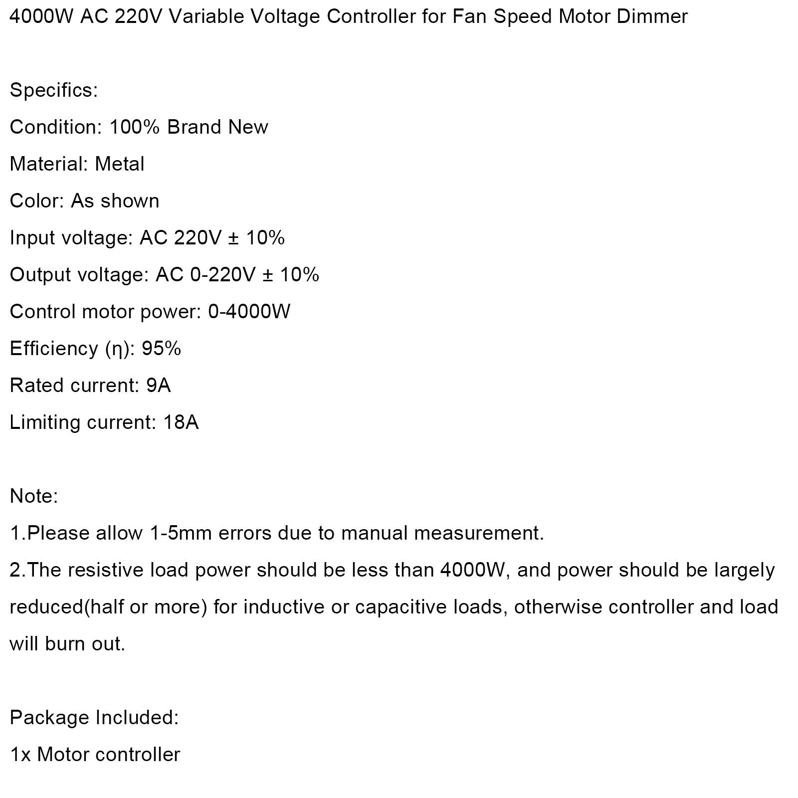 4000W AC 220V Variable Voltage Controller for Fan Speed Motor Dimmer