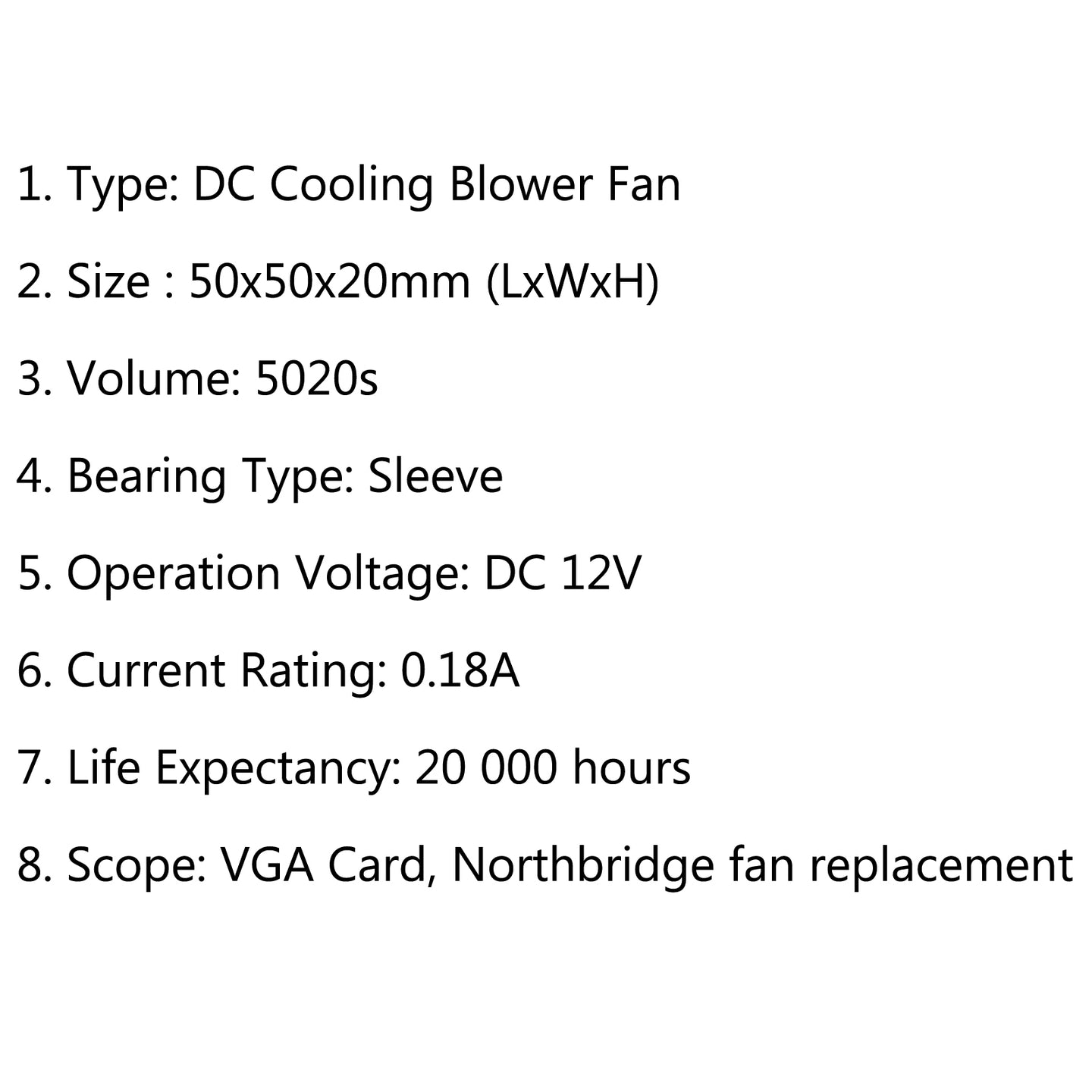 1Pcs Brushless DC Cooling Blower Fan 12V 5020s 50x50x20mm 0.18A Sleeve 2 Pin