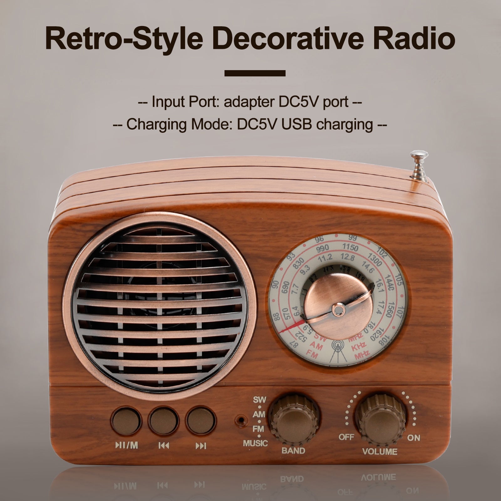 Retro Bluetooth Speaker with AM/FM/SW Radio, Portable Rechargeable & Battery Operated Music Player, Supports USB & TF Card