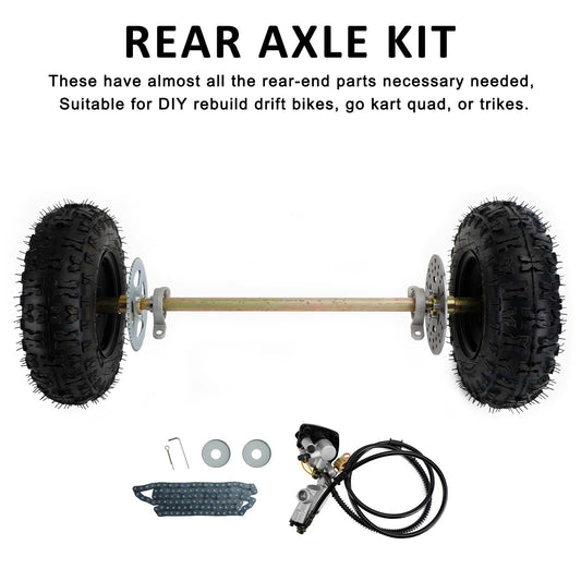 29" (740mm) Complete Rear Live Axle Kit with 6" Wheels, Tires, T8F Sprocket & Brake for Go Kart ATV Drift Trike