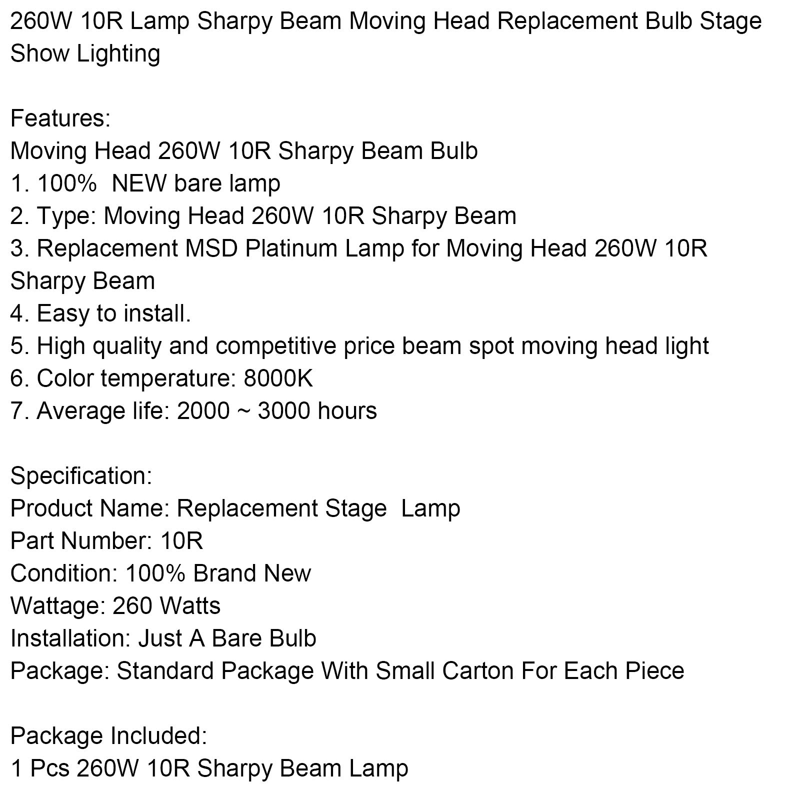 Replacement 10R 260W Bulb – Sharpy Beam Moving Head Stage Lamp
