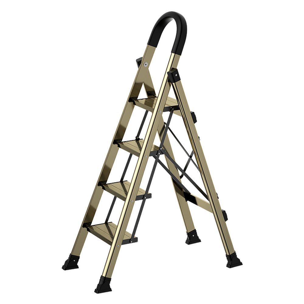Ultra-Slim 4-Step Folding Ladder, Folds to 2.8", Lightweight Aluminum Step Stool with Safety Handle, 330lb Capacity