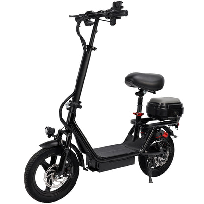 500W Adult Shock Absorption Electric Scooter with Seat 14" Commuter Electric Scooter With Carry Basket - Up to 30 Miles 20MPH