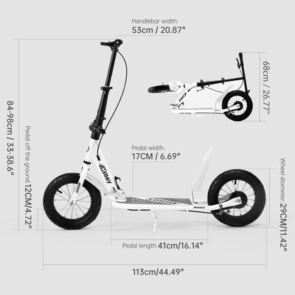 White Foldable Kick Scooter Ages 6+, Teens/Adults Max 220lb