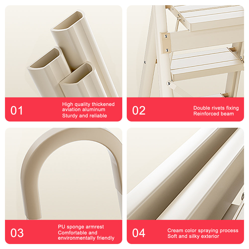 4-Step Ultra-Slim Folding Ladder, 2.8" Thick with Safety Handrail & Wide Anti-Slip Pedals, 330 lbs Capacity (White)