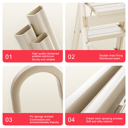 4-Step Ultra-Slim Folding Ladder, 2.8" Thick with Safety Handrail & Wide Anti-Slip Pedals, 330 lbs Capacity (White)