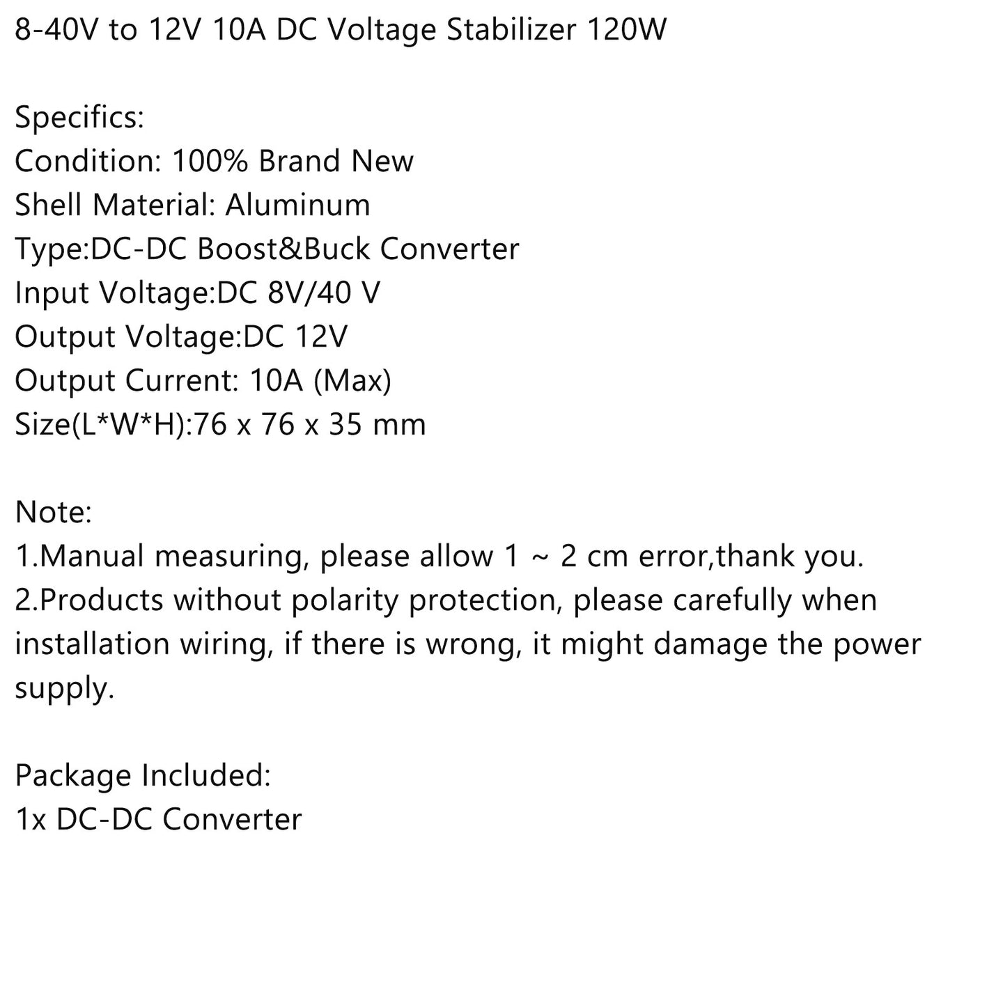 DC-DC Step Down Converter 20-72V to 12V 3A 36W, IP68 Waterproof Power Regulator for Golf Cart, Boat & Solar