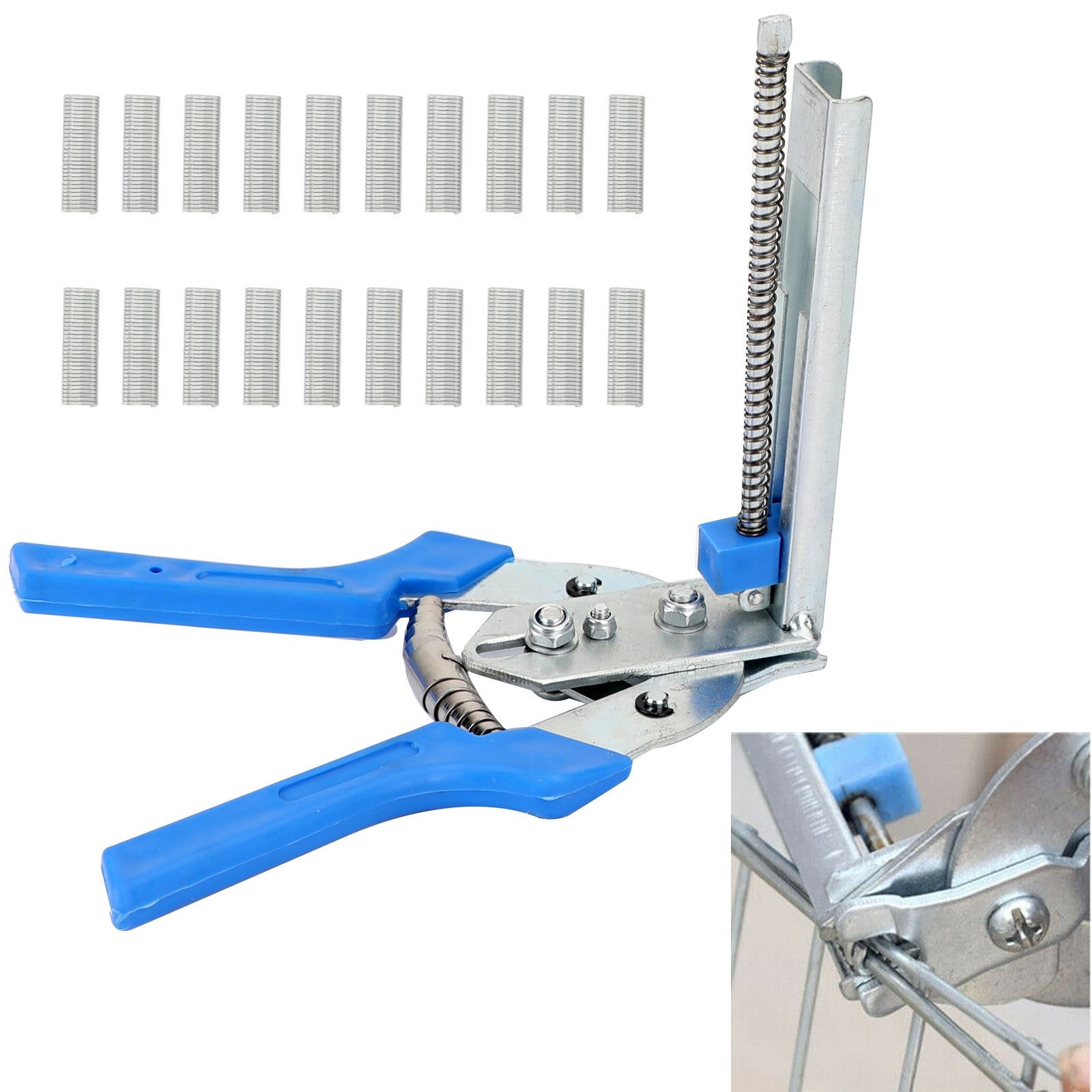 Hog Ring Plier & 600xM Clips Jaws Tool Staples Chicken Mesh Wire Cage US