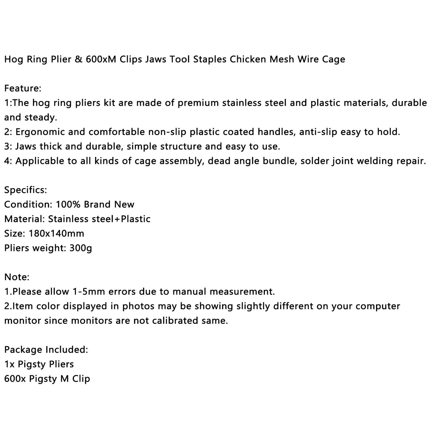 Hog Ring Plier & 600lsfb2 Clips Jaws Tool Staples Chicken Mesh Wire Cage US