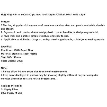 Hog Ring Plier & 600lsfb2 Clips Jaws Tool Staples Chicken Mesh Wire Cage US