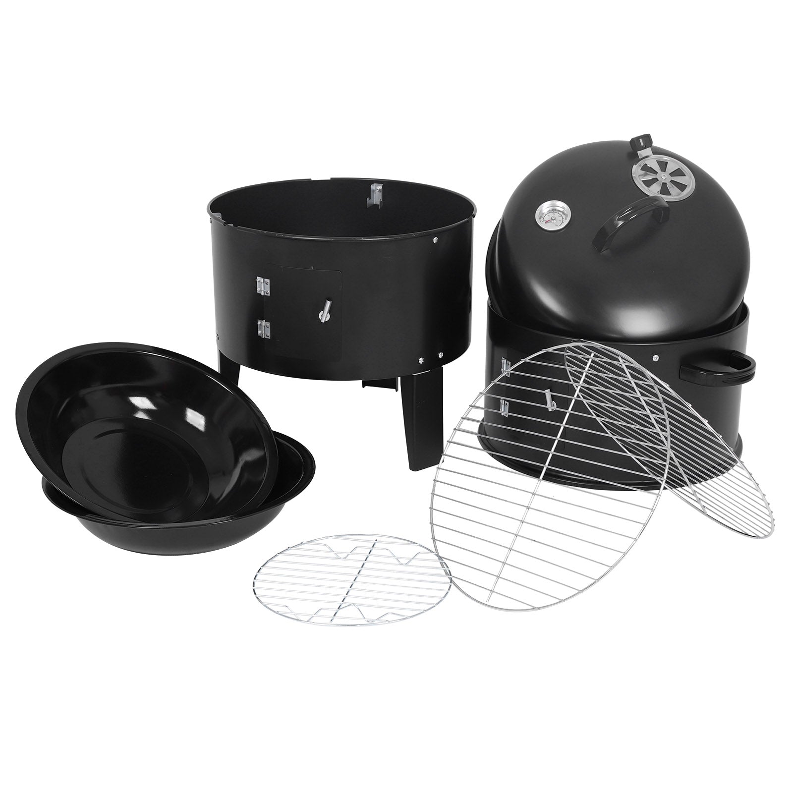 3-in-1 Vertical Charcoal Smoker and BBQ Grill with Built-in Thermometer & 2 Access Doors for Outdoor Cooking