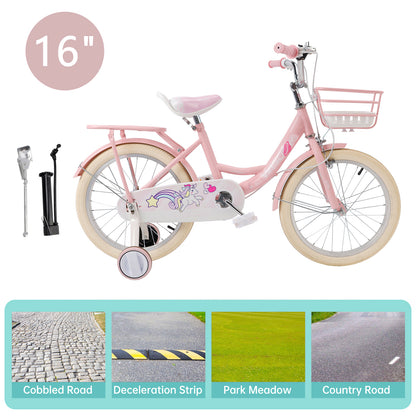 16"/18" Child Bicycle Girls Bike with auxiliary wheels & Rack & Basket