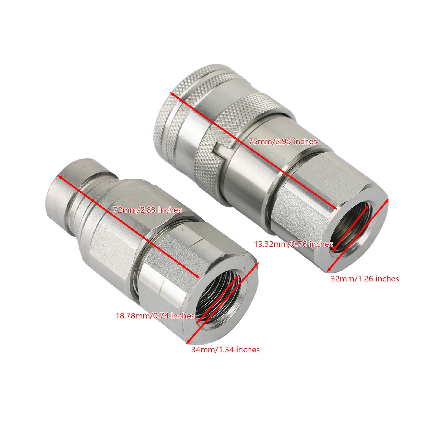 1/2  NPT Pair Hydraulic Flat Face Quick Coupler Skid Steer Fits Bobcat ISO 1602