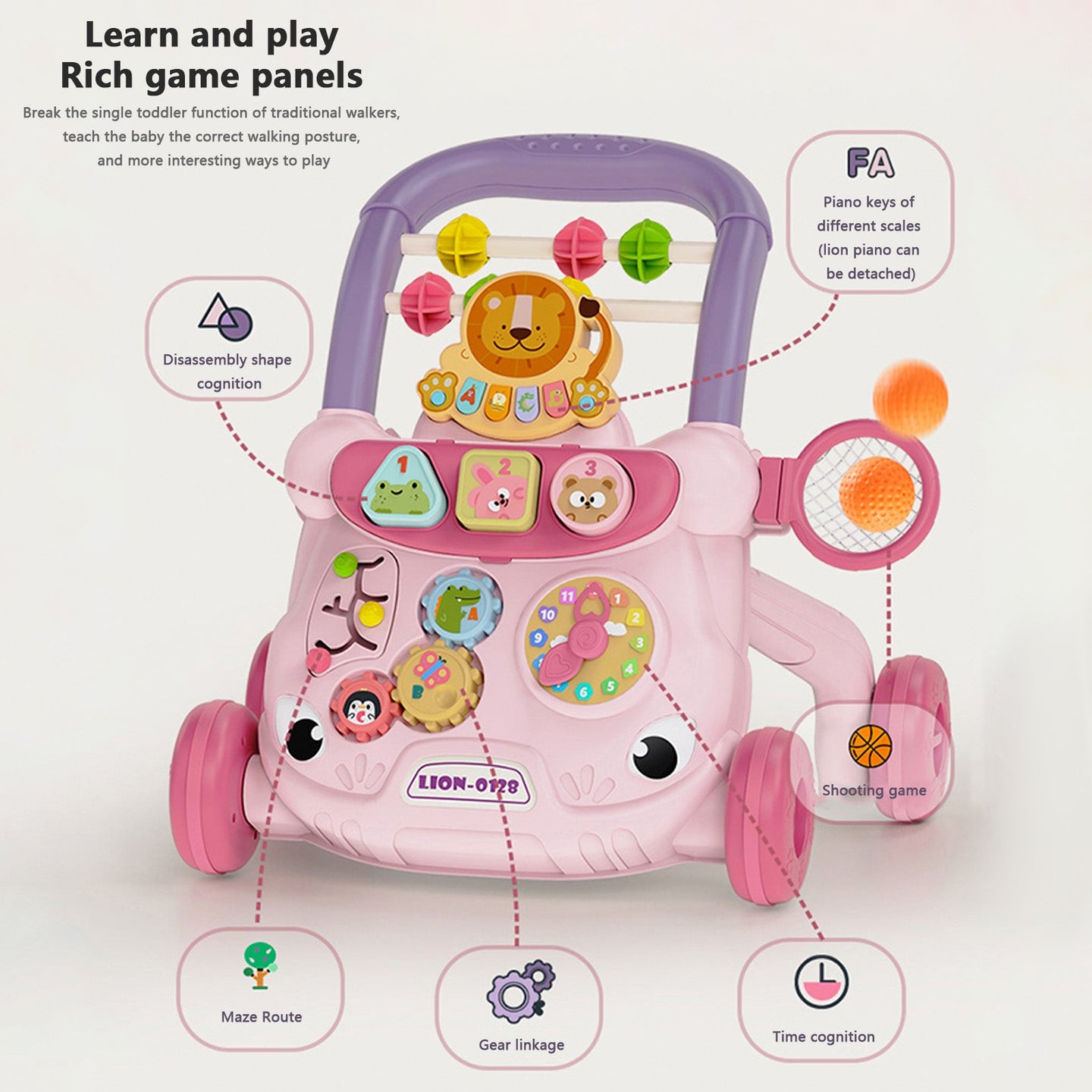 Baby Walker Sit and Stand Push Learning Toys Speed Adjustable Musical Activity Center with water tank for 6 Month and up