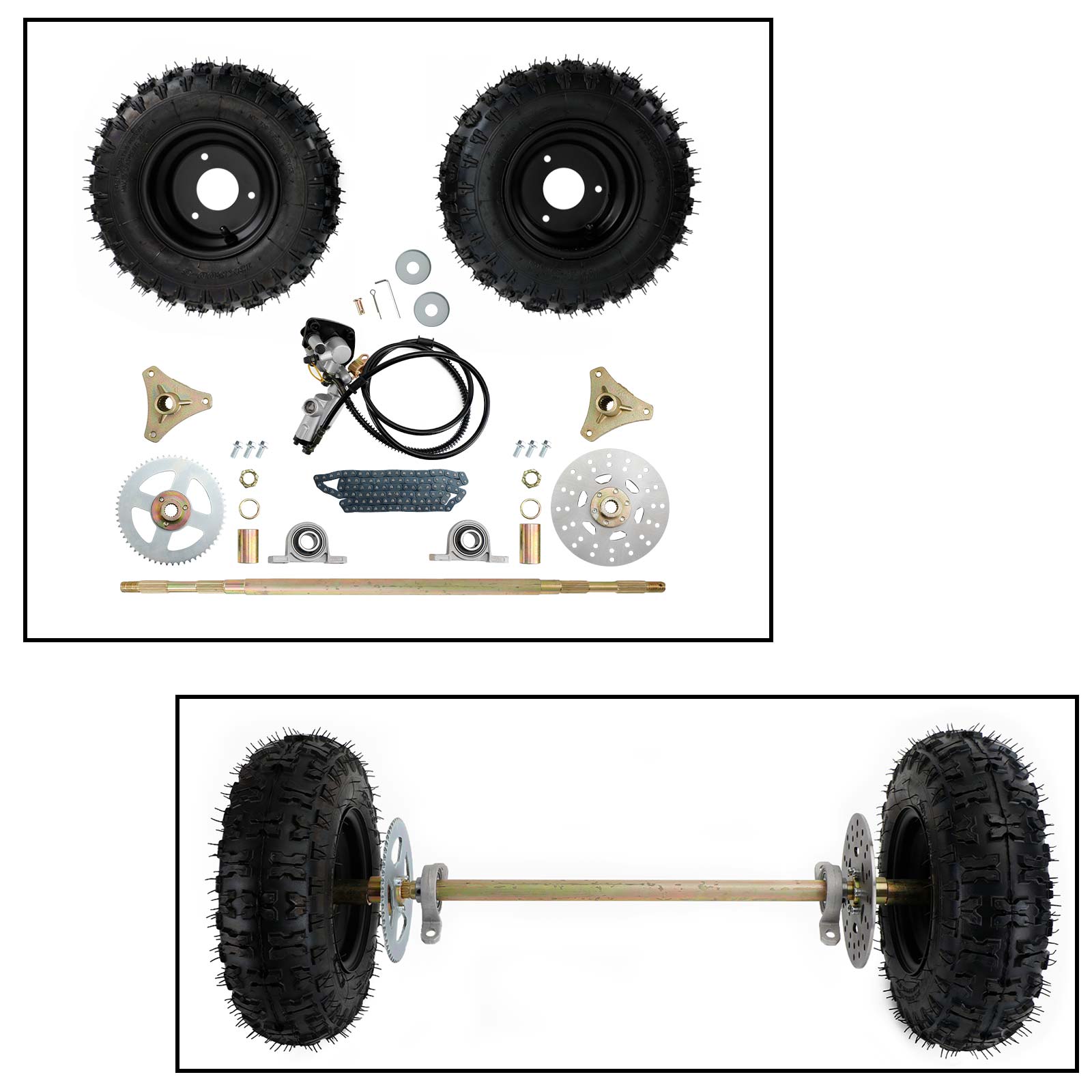 29" (740mm) Complete Rear Live Axle Kit with 6" Wheels, Tires, T8F Sprocket & Brake for Go Kart ATV Drift Trike