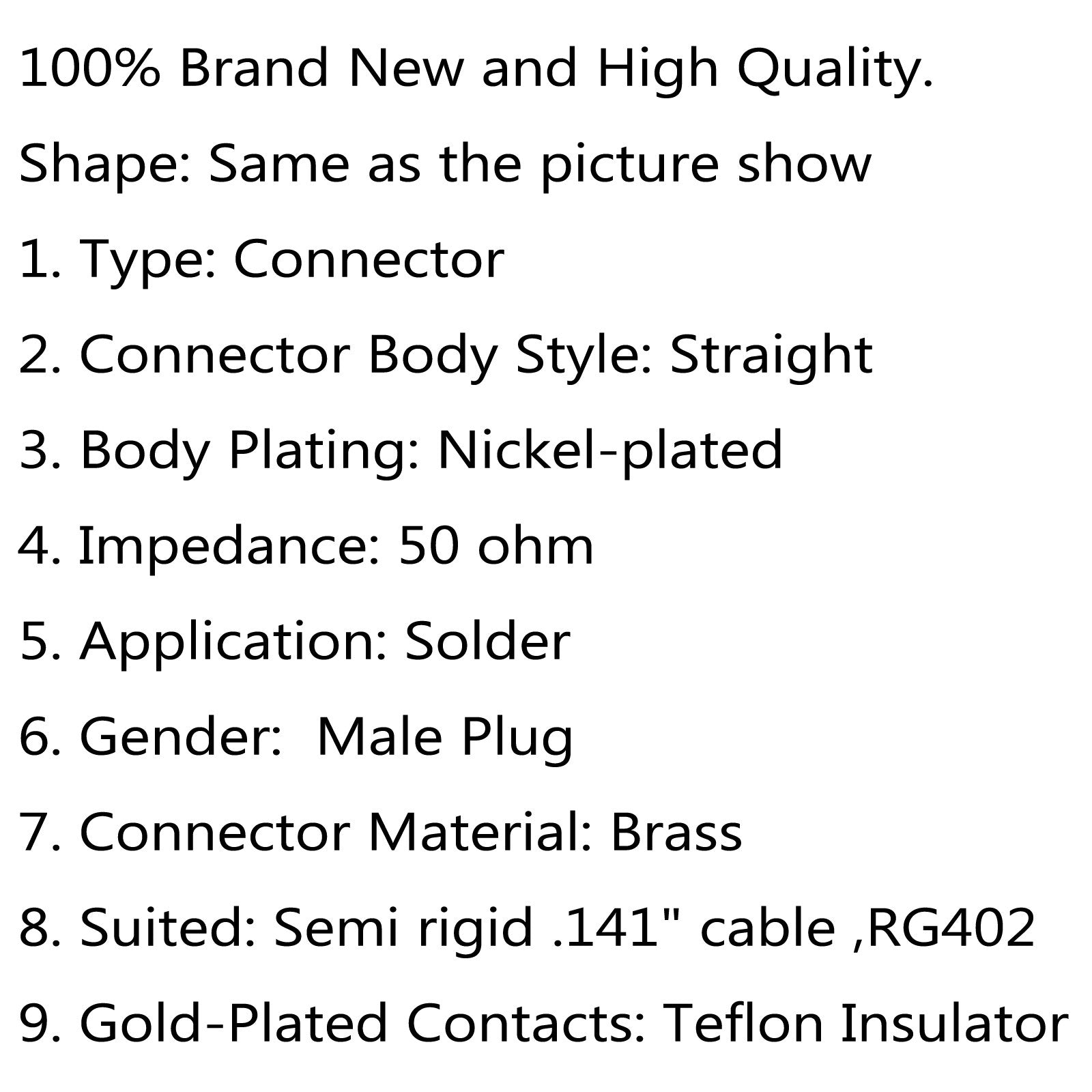 10Pcs N Solder Plug Male RF Connector Solder For Semi-rigid.141" RG402 Straight