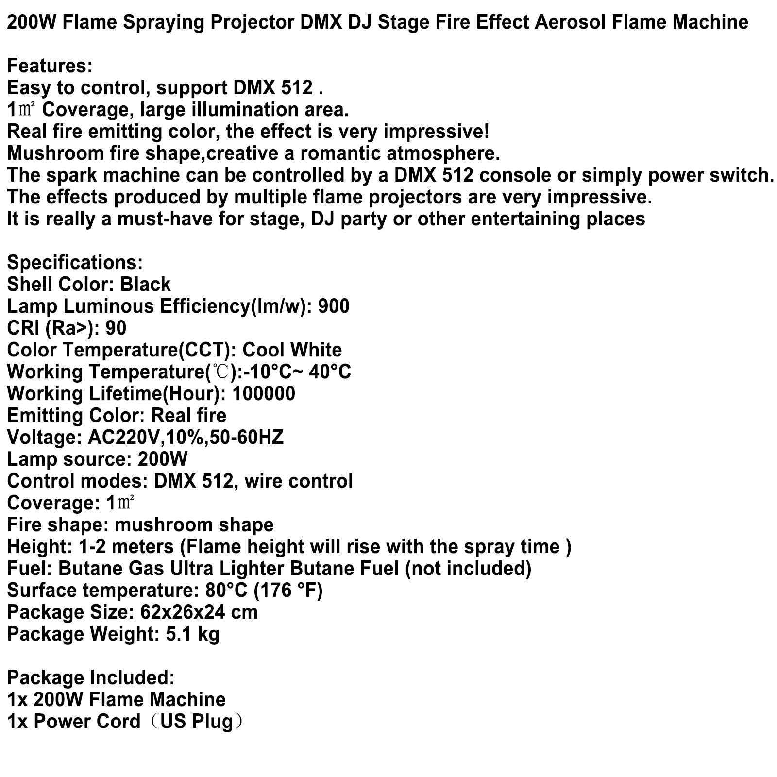 200W Flame Spraying Projector DMX DJ Stage Fire Effect Aerosol Flame Machine